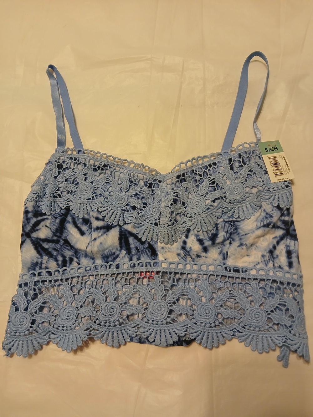 No Boundaries Baja Blue Print Lace-Trim Tie-Dye Cami